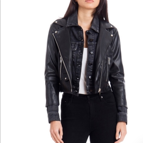 Faux Leather/Denim Biker Jacket - Picture 1 of 4